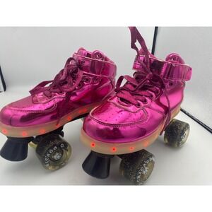 Chicago Kids Pink Metallic High Top Roller Skates Light Up Wheels Size 3